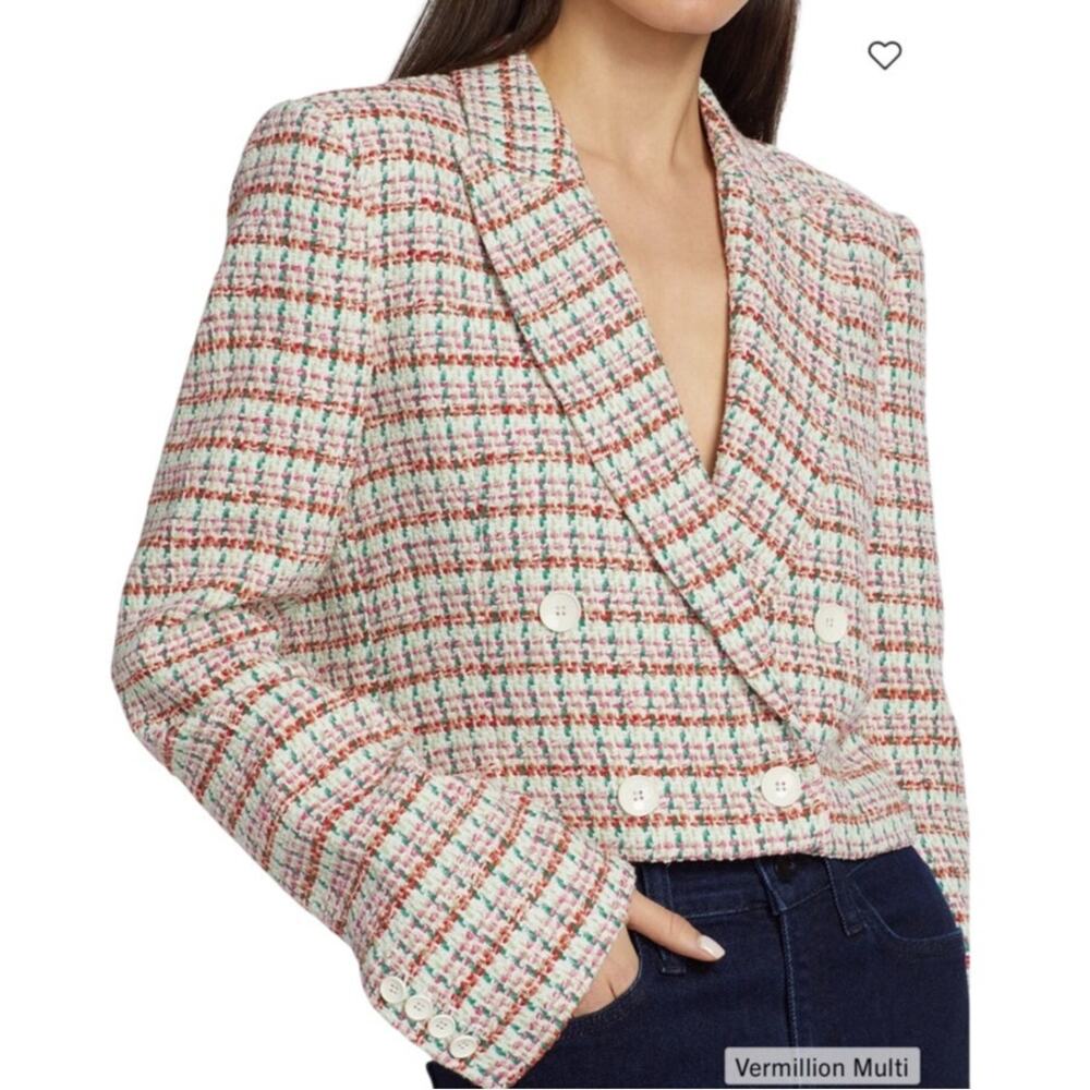 Derek Lam 10 Crosby Kyle Tweed Jacket Vermilion Multicolor Sz 14 Designer Blazer
